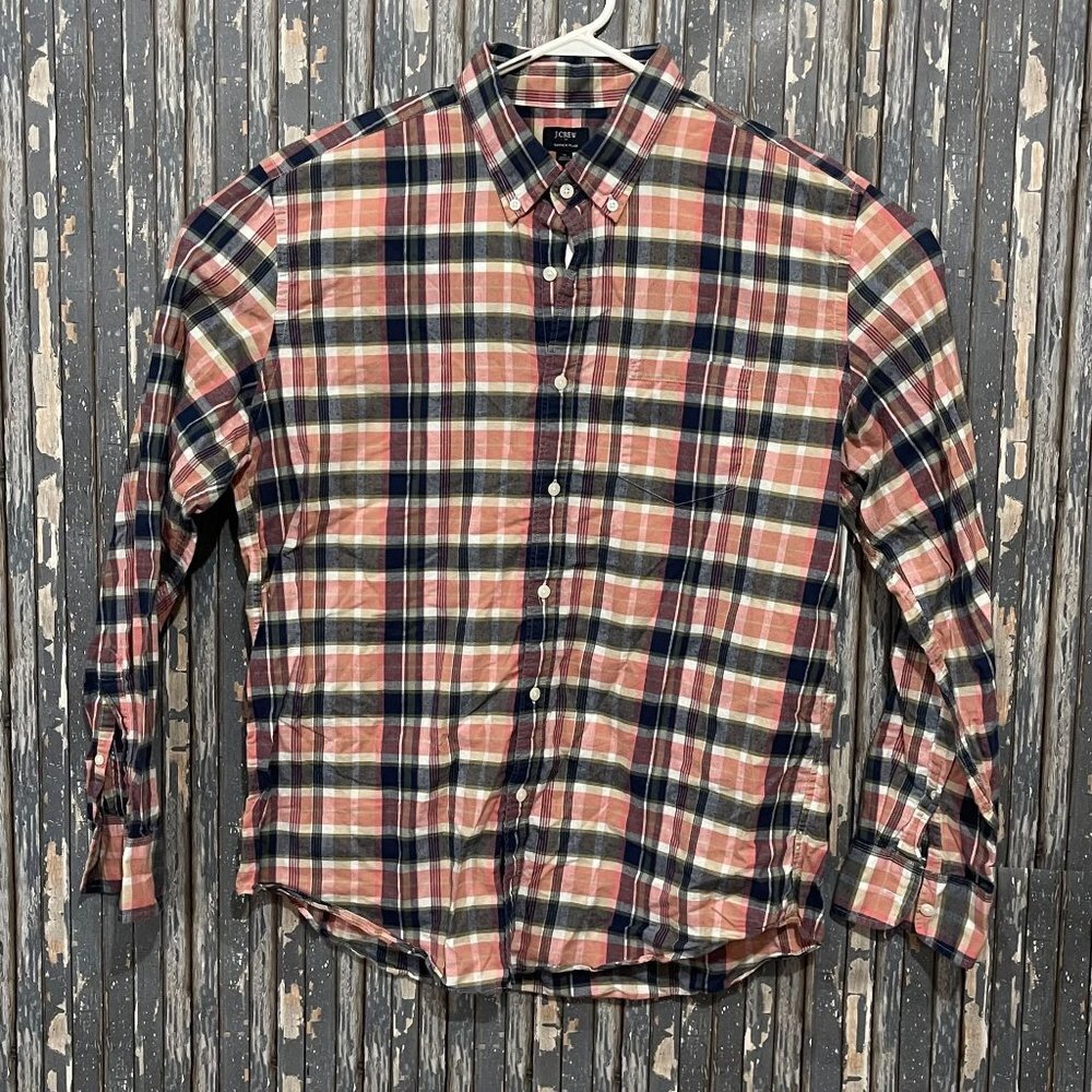 J Crew Summer Plaid Long Sleeve Button Up Cotton Mens XL